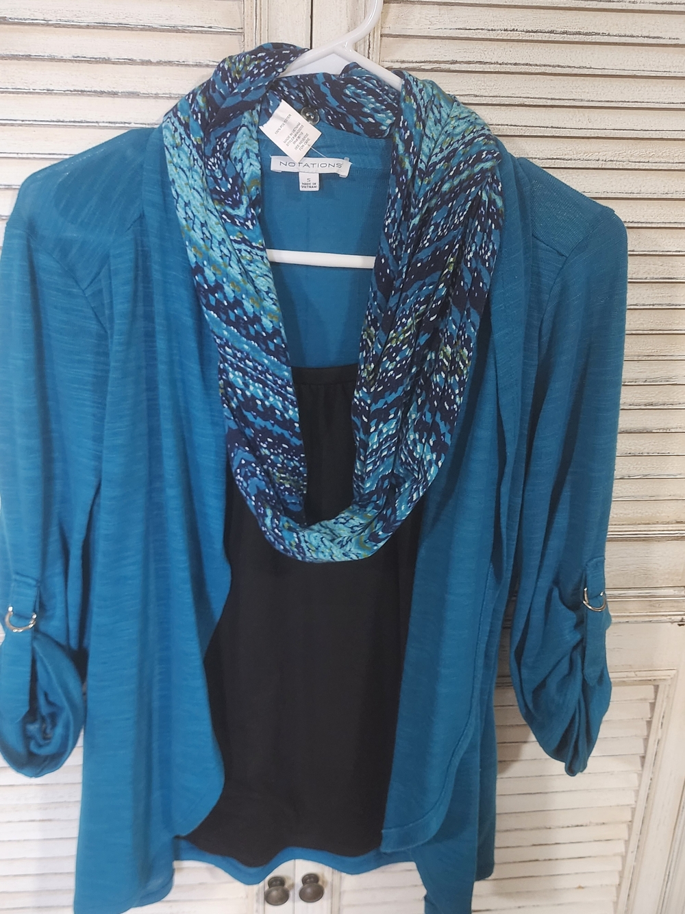 Notations  Teal Layerd Top With Removable Scarf - Small